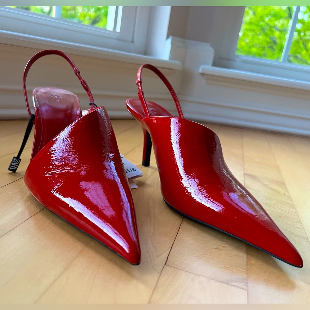 Zara red slingback leather heels, NWT